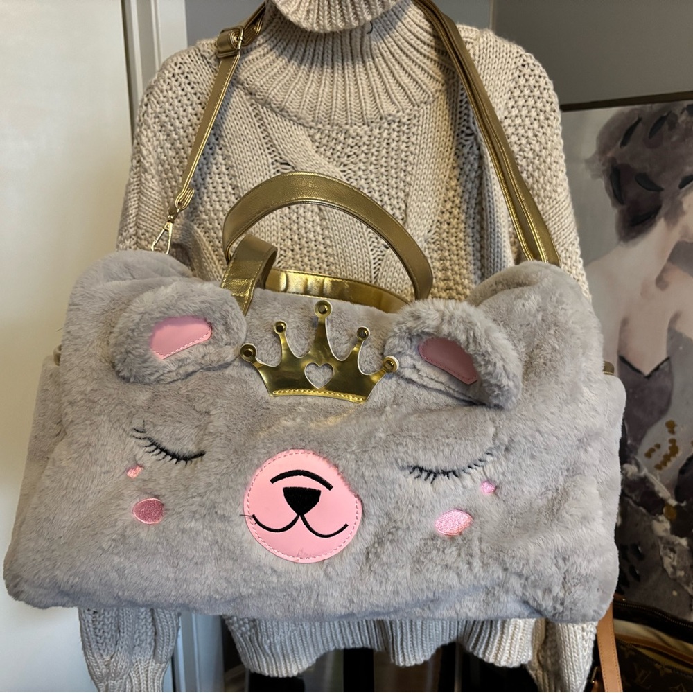 Under One Sky Gray and Pink Bear Bag